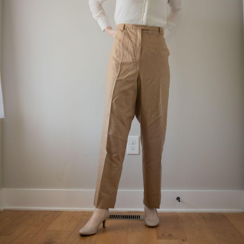 Vintage 80s Tan Khaki Wool Pendleton Women's Preppy Work Dress Trouser Pants